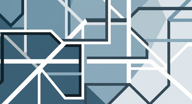 An abstract geometric background with a complex network of intersecting lines and shapes in a cool, minimalist grey and blue palette.