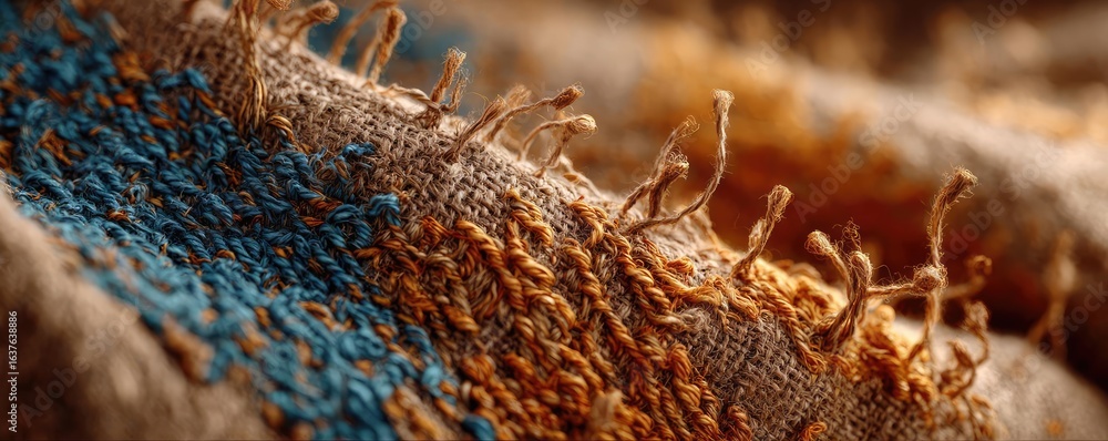 Poster torn section of knit linen concept. close-up of a vibrant textile showing intricate patterns and tex
