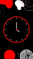 Obraz premium Red clock face on black background with abstract shapes
