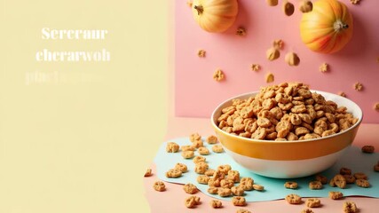 Vibrant Granola Cereal Ad for Social Media: Layered Elements & Bold Headline in Optimized Square Format with Left Space for Engagement - Powered by Adobe