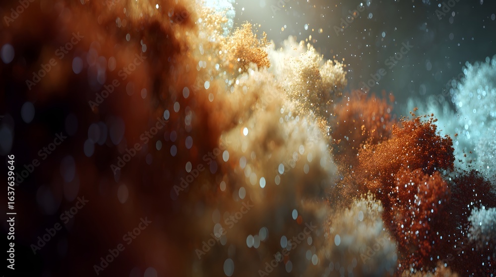 Poster abstract explosion of colored particles.