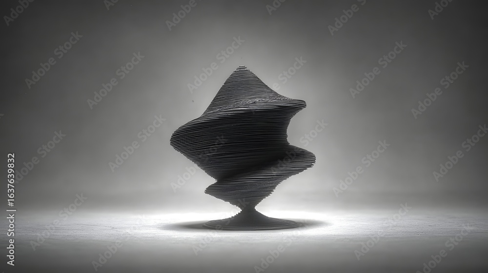 Poster abstract sculpted object with swirling layers.