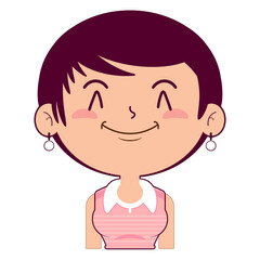 girl short bob hair smile face cartoon cute