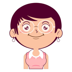 girl short bob hair smile face cartoon cute