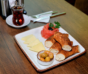 breakfast plate with turkish tea
