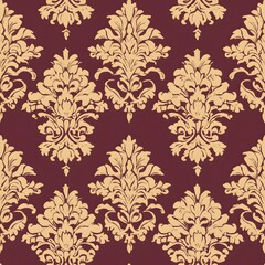 Elegant Vintage Damask Pattern in Rich Burgundy and Gold Tone