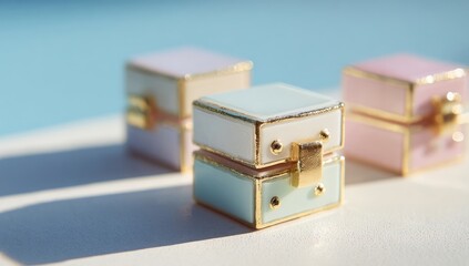 Miniature pastel-colored travel suitcases