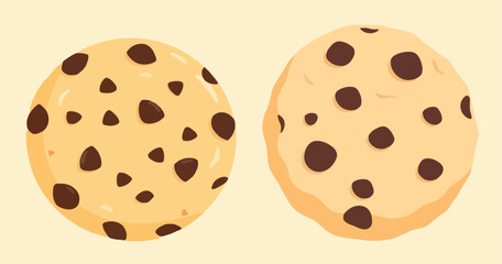 Flat Chocolate Chip Cookies Vector Illustration Set