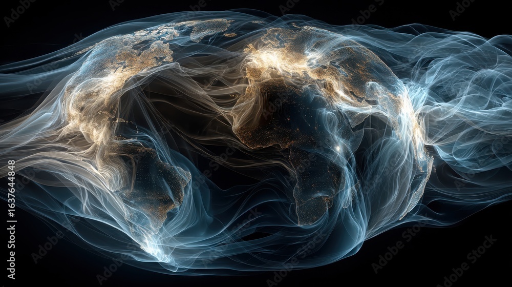 Aufkleber a mesmerizing digital representation of earth with glowing outlines, showcasing continents intertwin
