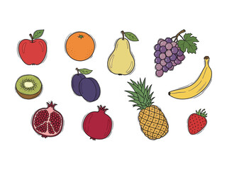 Fresh Fruits Collection: A vibrant assortment of fresh, colorful fruits, each uniquely rendered in an artistic vector, embodying the essence of healthy eating and nature's bounty.
