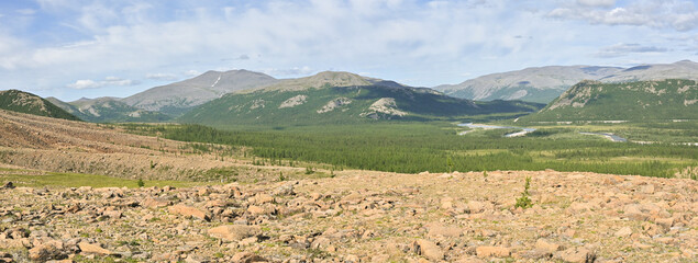 Panorama of the mountain river Sob.