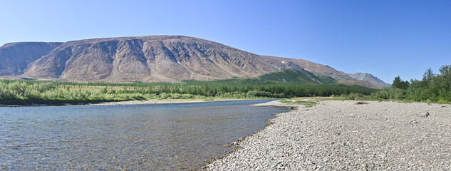 Panorama of the mountain river Sob.
