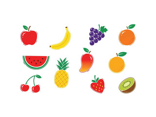 Fresh Fruit Feast: A vibrant collection of assorted, colorful fruits, hand-drawn with charming simplicity. It's a celebration of nature's sweet bounty.