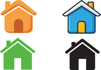 Colorful House Icon Set — Minimalist Residential Building Symbols in Flat Vector Style