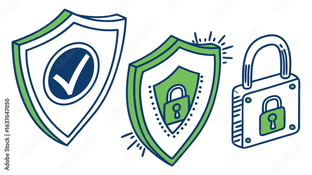 Poster security shield and padlock for data protection and cybersecurity concept illustration vector design