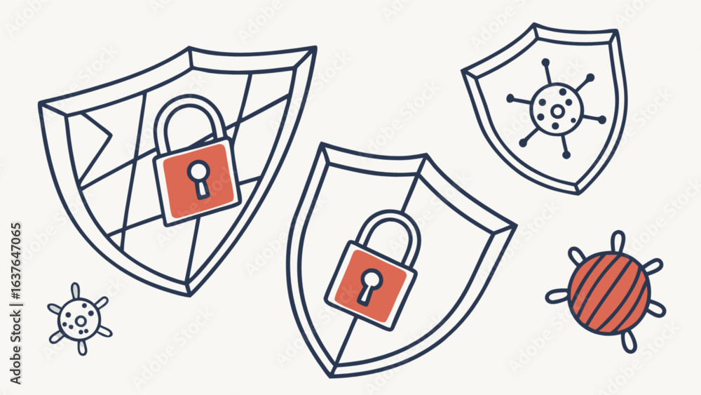 Aufkleber cybersecurity protection shield against virus and malware attack security system and data privacy co