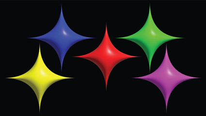 3D Black Vector Sparkle Stars on White Gradient Background