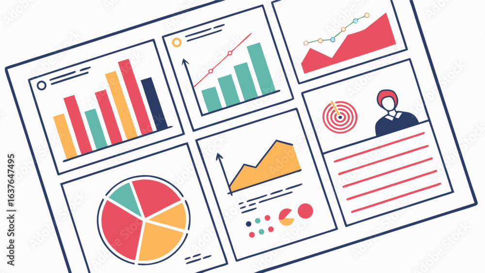 Aufkleber data analytics dashboard with charts and graphs for business intelligence and financial reporting ov