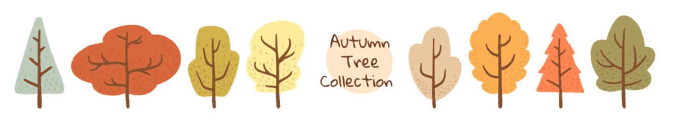 Autumn Fall Tree Maple, Oak, Pine Set Collection 