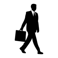Silhouette of businessman walking with briefcase business professional career success concept
