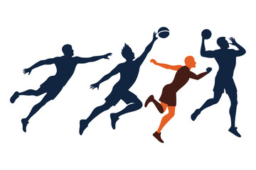 Dynamic Silhouettes of Basketball Players in Mid Air Action Skillfully Playing the Game and Showing Athleticism with Precision