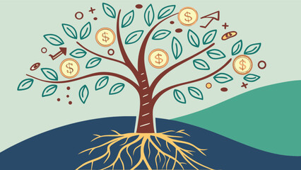 Money tree illustration for financial growth investment and wealth management business concept vector design
