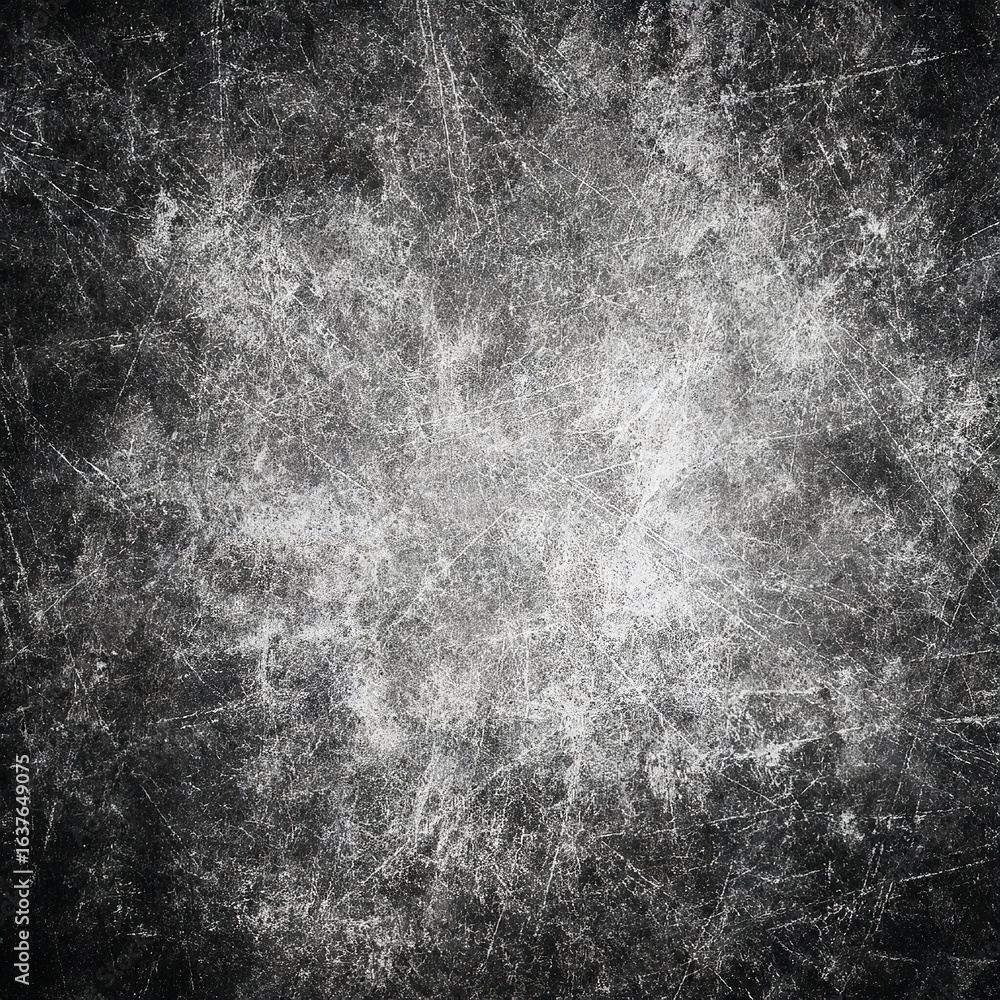 Poster a dark and textured background with white scratches and a faded center creating a distressed look