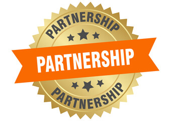 partnership. partnership round orange and gold label isolated on transparent background
