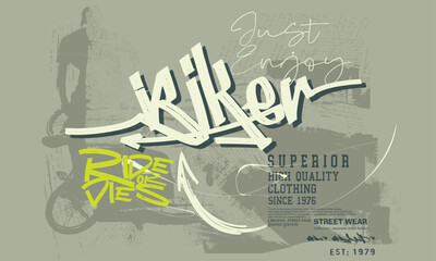 rider jumping on bike grunge style, rider jumping on grunge background. art graffiti slogan print, t shirt graphics print vector design, Urban typography hipster street art tees.eps8