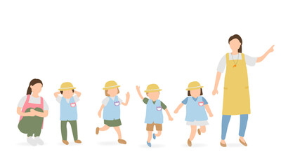 幼稚園児と保育士のイラストセット（登園・日常）