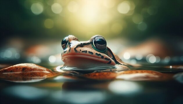 Frog in the water, frog swimming