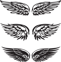 Obraz premium Collection of three pairs of stylized vector wings with detailed feathers