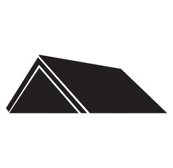 Black and white silhouette of a simple tent or camping structure icon