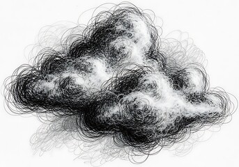 Fototapeta premium Abstract Cloudscape: Black and White Scribble Art Illustration on White Background
