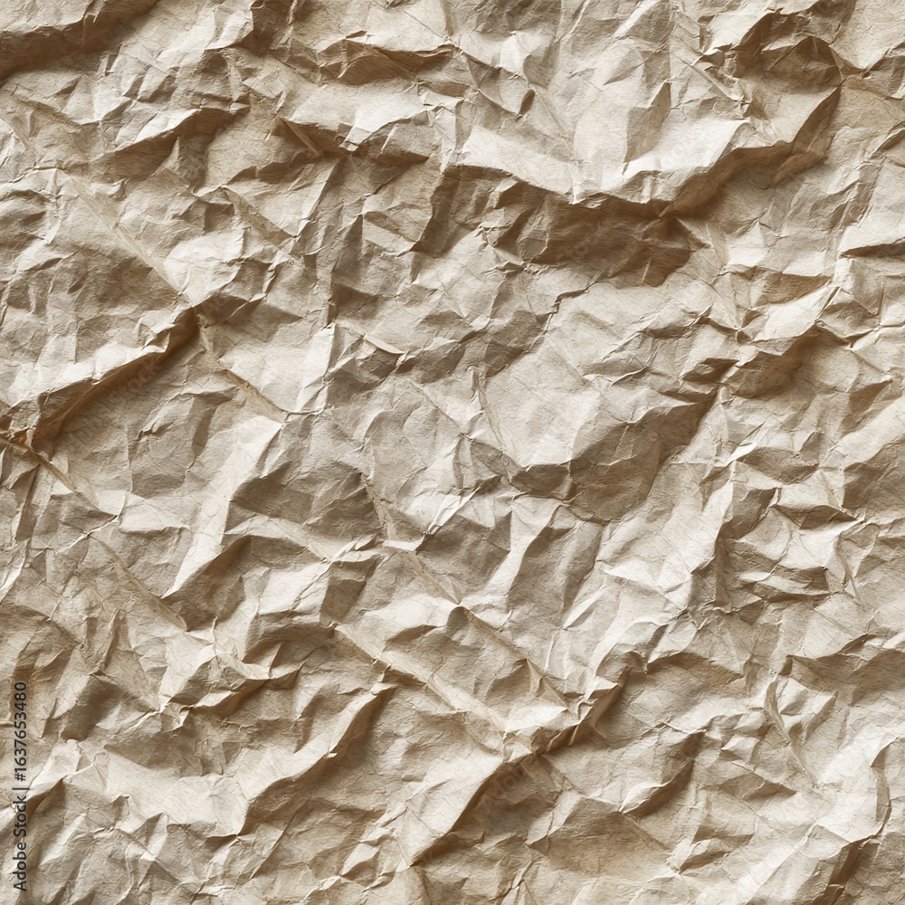 Poster a full frame shot showcasing the intricate texture and patterns of heavily crumpled brown paper surf