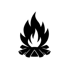 Burning campfire icon on transparent background silhouette