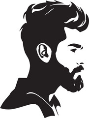 Obraz premium Modern male portrait in profile with trendy haircut and beard, a stylish black and white silhouette.