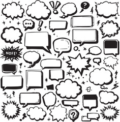 Fototapeta premium Collection of various hand-drawn speech and thought bubbles in a cartoon doodle style.