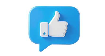 3D Thumbs Up in Blue Speech Bubble Positive Feedback Social Media Icon