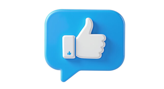 3D Thumbs Up in Blue Speech Bubble Positive Feedback Social Media Icon