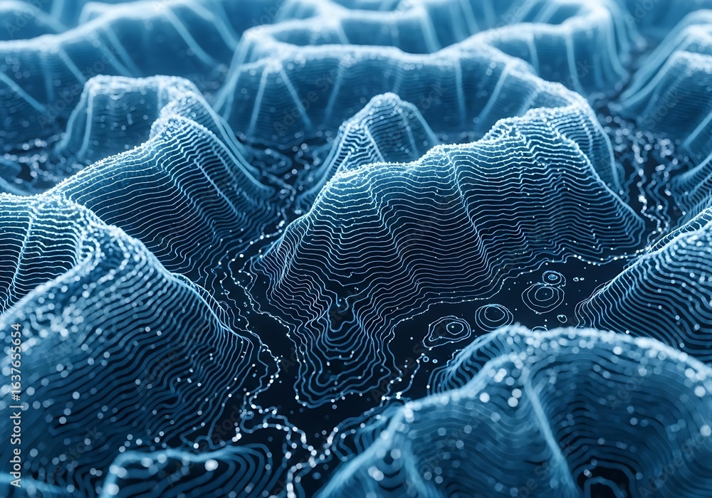 Aufkleber abstract blue digital wave pattern with glowing particles, representing data flow and network connec