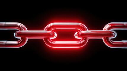 Obraz premium A close-up of a glowing red link in a metallic chain against a dark background, symbolizing connection and strength.