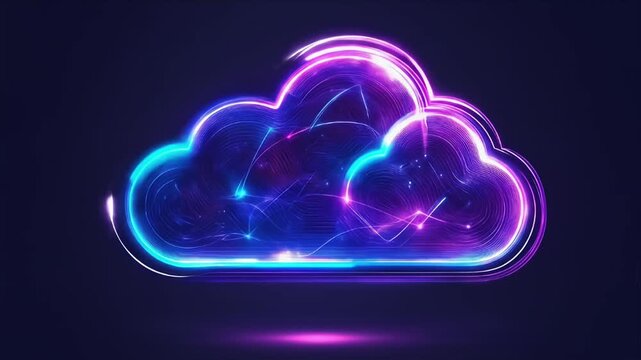 Glowing cloud computing symbol, dark background, data network concept, website banner