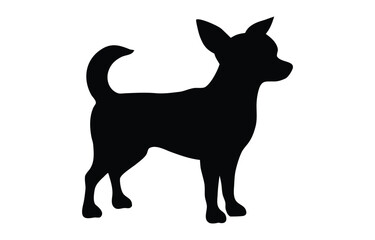 Chihuahua dog silhouette, Black standing chihuahua dog icon flat vector illustration
