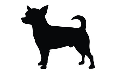 Chihuahua dog silhouette, Black standing chihuahua dog icon flat vector illustration