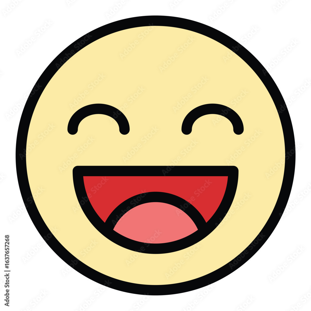 Poster happy emoji icon flat line style illustration representing positive emotion and user satisfaction su