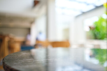 A granite table top in cafe with blurred background