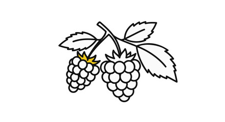 Delicate Illustration of Ripe Blackberries on a Twig with Leaves.