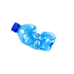 recycle design. Crushed blue plastic water bottle