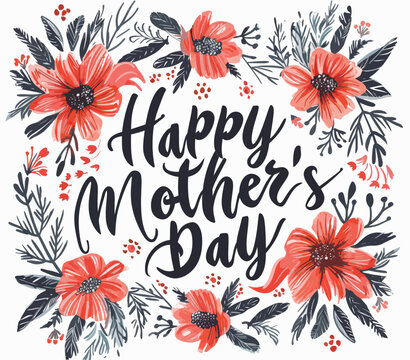 A Mothers Day card featuring vibrant red flowers on a white background, conveying warm wishes and love. The card is elegantly designed and perfect for celebrating mothers.